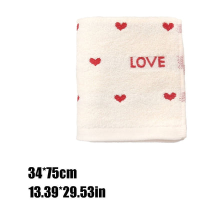 Kdkad Valentines Day Hand Towels, Red White Hearts Cotton Bathroom Towel, Valentines Day Decorative Absorbent Bath Towel for Drying Cleaning Cooking 13.4×29.5 in White.