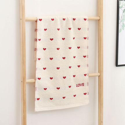 Kdkad Valentines Day Hand Towels, Red White Hearts Cotton Bathroom Towel, Valentines Day Decorative Absorbent Bath Towel for Drying Cleaning Cooking 13.4×29.5 in White.