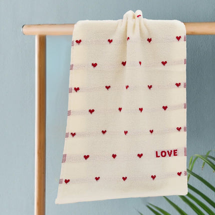 Kdkad Valentines Day Hand Towels, Red White Hearts Cotton Bathroom Towel, Valentines Day Decorative Absorbent Bath Towel for Drying Cleaning Cooking 13.4×29.5 in White.