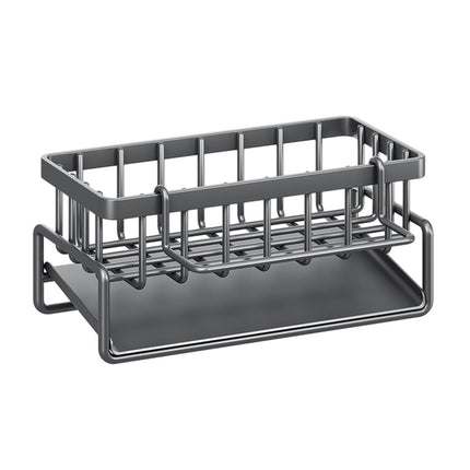 Kdkad Kitchen Sink Sponge Holder, Sponge Holder Kitchen Sink Caddy Organizer with Dish Brush Holder, Rustproof Stainless Steel Sink Sponge Holder with Auto-Draining Tray A.