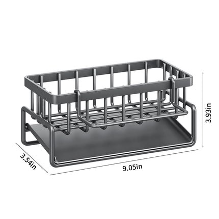 Kdkad Kitchen Sink Sponge Holder, Sponge Holder Kitchen Sink Caddy Organizer with Dish Brush Holder, Rustproof Stainless Steel Sink Sponge Holder with Auto-Draining Tray A.