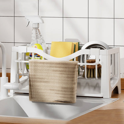 Kdkad Kitchen Sink Sponge Holder, Sponge Holder Kitchen Sink Caddy Organizer with Dish Brush Holder, Rustproof Stainless Steel Sink Sponge Holder with Auto-Draining Tray C.