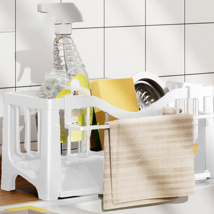 Kdkad Kitchen Sink Sponge Holder, Sponge Holder Kitchen Sink Caddy Organizer with Dish Brush Holder, Rustproof Stainless Steel Sink Sponge Holder with Auto-Draining Tray C.