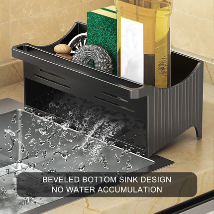 Kdkad Kitchen Sink Sponge Holder, Sponge Holder Kitchen Sink Caddy Organizer with Dish Brush Holder, Rustproof Stainless Steel Sink Sponge Holder with Auto-Draining Tray E.