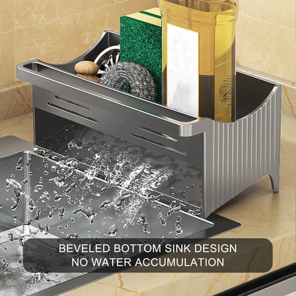 Kdkad Kitchen Sink Sponge Holder, Sponge Holder Kitchen Sink Caddy Organizer with Dish Brush Holder, Rustproof Stainless Steel Sink Sponge Holder with Auto-Draining Tray F.