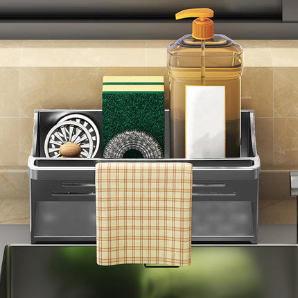 Kdkad Kitchen Sink Sponge Holder, Sponge Holder Kitchen Sink Caddy Organizer with Dish Brush Holder, Rustproof Stainless Steel Sink Sponge Holder with Auto-Draining Tray F.