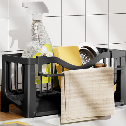 Kdkad Kitchen Sink Sponge Holder, Sponge Holder Kitchen Sink Caddy Organizer with Dish Brush Holder, Rustproof Stainless Steel Sink Sponge Holder with Auto-Draining Tray J.