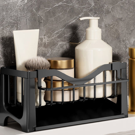 Kdkad Kitchen Sink Sponge Holder, Sponge Holder Kitchen Sink Caddy Organizer with Dish Brush Holder, Rustproof Stainless Steel Sink Sponge Holder with Auto-Draining Tray J.