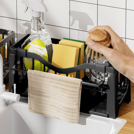 Kdkad Kitchen Sink Sponge Holder, Sponge Holder Kitchen Sink Caddy Organizer with Dish Brush Holder, Rustproof Stainless Steel Sink Sponge Holder with Auto-Draining Tray J.