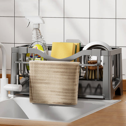 Kdkad Kitchen Sink Sponge Holder, Sponge Holder Kitchen Sink Caddy Organizer with Dish Brush Holder, Rustproof Stainless Steel Sink Sponge Holder with Auto-Draining Tray K.