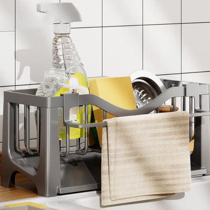 Kdkad Kitchen Sink Sponge Holder, Sponge Holder Kitchen Sink Caddy Organizer with Dish Brush Holder, Rustproof Stainless Steel Sink Sponge Holder with Auto-Draining Tray K.