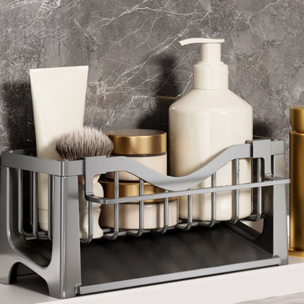 Kdkad Kitchen Sink Sponge Holder, Sponge Holder Kitchen Sink Caddy Organizer with Dish Brush Holder, Rustproof Stainless Steel Sink Sponge Holder with Auto-Draining Tray K.