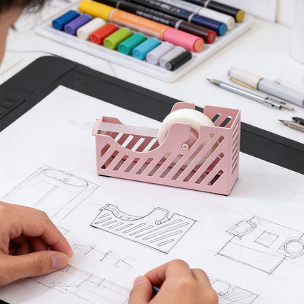 Darzheoy Desktop Tape Dispenser Adhesive Roll Holder Desk Accessories Home Office Tape Dispensers, Weighted Non-Skid Base X-Pink.