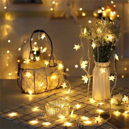 Darzheoy Star String Lights, 20 FT 40 LED Battery Operated Twinkle Lights Warm White Cute Hanging Star Fairy Light for Bedroom Room Office Home Indoor Outdoor Eid Xmas Tree Decor White.