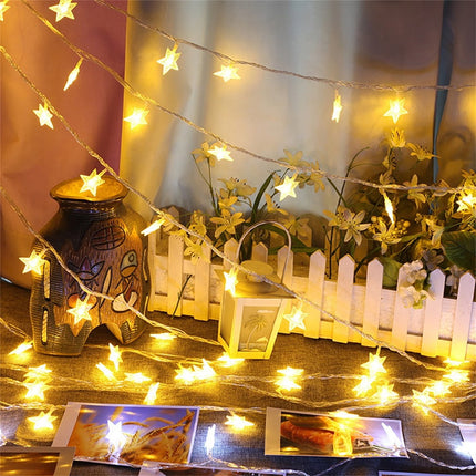 Darzheoy Star String Lights, 20 FT 40 LED Battery Operated Twinkle Lights Warm White Cute Hanging Star Fairy Light for Bedroom Room Office Home Indoor Outdoor Eid Xmas Tree Decor White.
