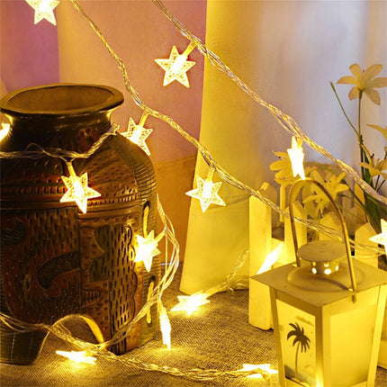 Darzheoy Star String Lights, 20 FT 40 LED Battery Operated Twinkle Lights Warm White Cute Hanging Star Fairy Light for Bedroom Room Office Home Indoor Outdoor Eid Xmas Tree Decor White.