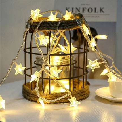 Darzheoy Star String Lights, 20 FT 40 LED Battery Operated Twinkle Lights Warm White Cute Hanging Star Fairy Light for Bedroom Room Office Home Indoor Outdoor Eid Xmas Tree Decor White.