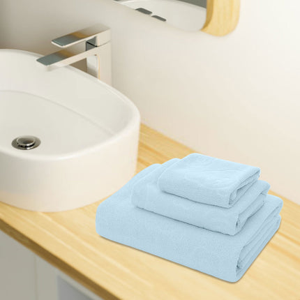 AYktou Bath Towels 3 Pack Cotton Bathroom Set,Contains a Bath Towels 28*56",a Hand Towels 12*12",a Face Towels 12*28",Soft Compact & Lightweight,for Gym Camp Beach and Daily Use Blue.