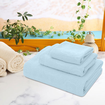 AYktou Bath Towels 3 Pack Cotton Bathroom Set,Contains a Bath Towels 28*56",a Hand Towels 12*12",a Face Towels 12*28",Soft Compact & Lightweight,for Gym Camp Beach and Daily Use Blue.