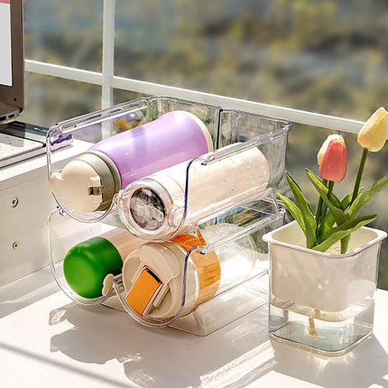 AYktou Wine Rack Water Bottle Organizer Sodas Can Organizer,Stackable Cabinet Organizer Bottle Plastic Water Bottle Holder Can Organizer for Countertop,Table Top,Pantry,Fridge A.