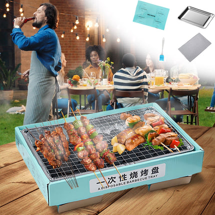 Kdkad Disposable BBQ Grill – Portable Outdoor Picnic, Cam& Group Gatherings – Low-Smoke Stainless Steel Kraft Paper Tray with Fast-Burning Charcoal – Easy Baking & Grilling.