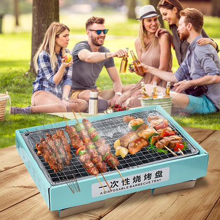 Kdkad Disposable BBQ Grill – Portable Outdoor Picnic, Cam& Group Gatherings – Low-Smoke Stainless Steel Kraft Paper Tray with Fast-Burning Charcoal – Easy Baking & Grilling.