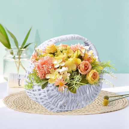 Darzheoy Wicker Basket with Handle, Wicker Shopping Basket, Picnic Baskets, Wicker Storage Basket, Rattan Basket for Wedding White.