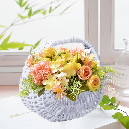 Darzheoy Wicker Basket with Handle, Wicker Shopping Basket, Picnic Baskets, Wicker Storage Basket, Rattan Basket for Wedding White.