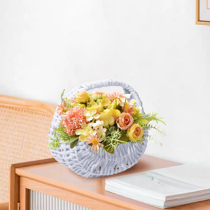 Darzheoy Wicker Basket with Handle, Wicker Shopping Basket, Picnic Baskets, Wicker Storage Basket, Rattan Basket for Wedding White.