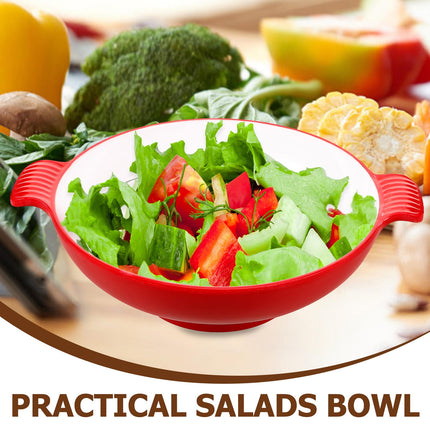 SKISUNO Large Salad Serving Bowl Red Plastic 1Set 10.41X8.45X2.55in.