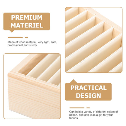 WHAMVOX Gift Ribbon Storage Holder Wooden Box Flower Wrapping Ribbon Holder Organizer.
