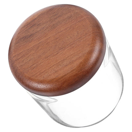 WHAMVOX Small Glass Jar with Airtight Wooden Lid, Food Storage Canister for Cereal, Snacks, Coffee, Kitchen Organization.
