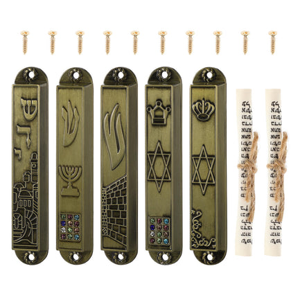 HOOWIFFY 5Pcs Judaica Metal Mezuzah Adornment with Retro Style for House and Office Decor.