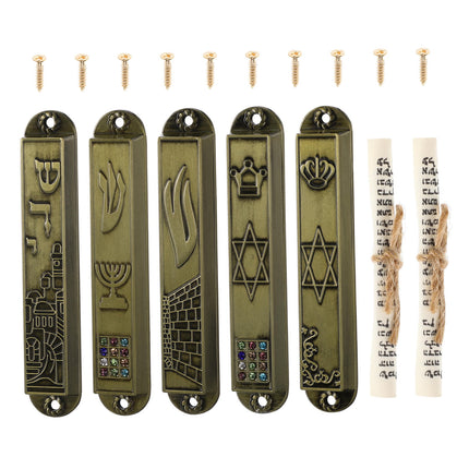 HOOWIFFY 5Pcs Judaica Metal Mezuzah Adornment with Retro Style for House and Office Decor.