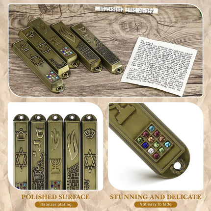 HOOWIFFY 5Pcs Judaica Metal Mezuzah Adornment with Retro Style for House and Office Decor.
