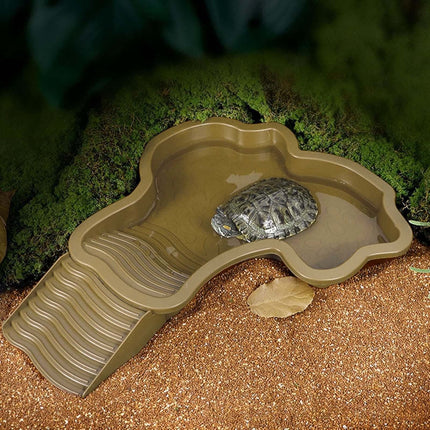 Darzheoy Reptile Bathing Pool Turtle Bath Amphibians Accessories with Ramp Tortoise Feeder Lizards Habitat for Tortoise Scorpion Snake B.