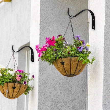 Darzheoy 2 Pack Iron Wall Hooks for Hanging Plant Lanterns, Plant Hanger Fence Metal Bracket for Bird Feeders, Wind Chimes, Outdoor Indoor Rustic Home Decor Black.