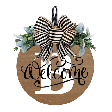 Darzheoy Initial Last Name Year Round Front Door Wreath, Welcome Sign Garland with Bow & Eucalyptus, Personalized Creative 26 Letter Farmhouse Wreath for All Seasons B.