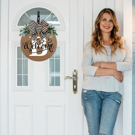 Darzheoy Initial Last Name Year Round Front Door Wreath, Welcome Sign Garland with Bow & Eucalyptus, Personalized Creative 26 Letter Farmhouse Wreath for All Seasons B.