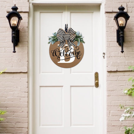 Darzheoy Initial Last Name Year Round Front Door Wreath, Welcome Sign Garland with Bow & Eucalyptus, Personalized Creative 26 Letter Farmhouse Wreath for All Seasons B.