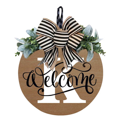 Darzheoy Initial Last Name Year Round Front Door Wreath, Welcome Sign Garland with Bow & Eucalyptus, Personalized Creative 26 Letter Farmhouse Wreath for All Seasons K.