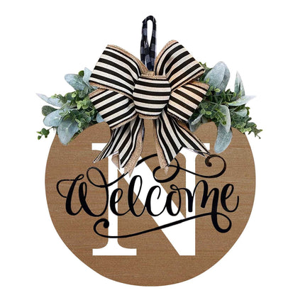 Darzheoy Initial Last Name Year Round Front Door Wreath, Welcome Sign Garland with Bow & Eucalyptus, Personalized Creative 26 Letter Farmhouse Wreath for All Seasons N.