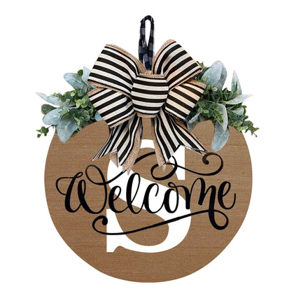Darzheoy Initial Last Name Year Round Front Door Wreath, Welcome Sign Garland with Bow & Eucalyptus, Personalized Creative 26 Letter Farmhouse Wreath for All Seasons S.