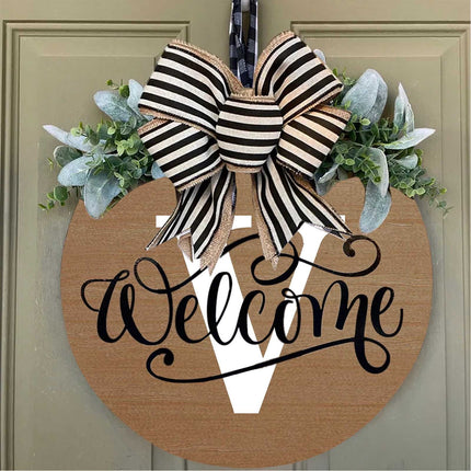 Darzheoy Initial Last Name Year Round Front Door Wreath, Welcome Sign Garland with Bow & Eucalyptus, Personalized Creative 26 Letter Farmhouse Wreath for All Seasons V.