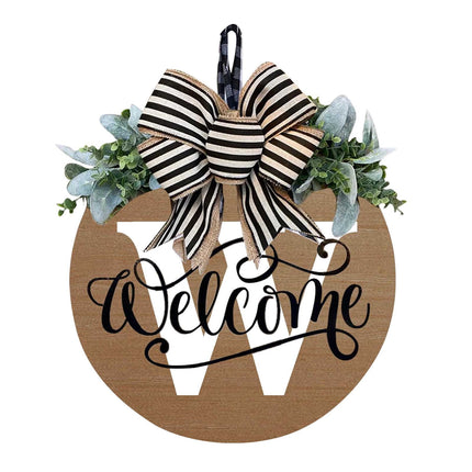 Darzheoy Initial Last Name Year Round Front Door Wreath, Welcome Sign Garland with Bow & Eucalyptus, Personalized Creative 26 Letter Farmhouse Wreath for All Seasons W.