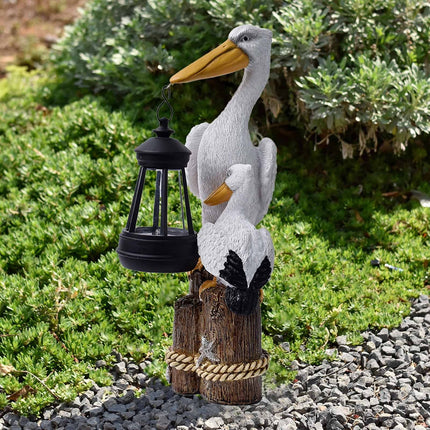 Darzheoy Pelican Garden Statue with Solar Lantern Pelican Solar Light for Outside Decor Sculptures & Statues Lights for Lawn Decor C.