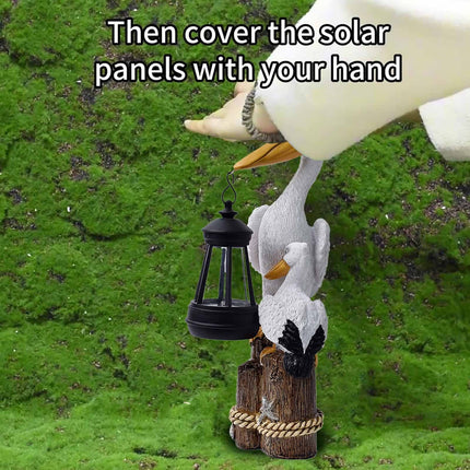 Darzheoy Pelican Garden Statue with Solar Lantern Pelican Solar Light for Outside Decor Sculptures & Statues Lights for Lawn Decor C.