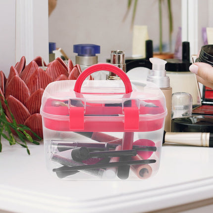 HOOWIFFY Plastic Sewing Box Red Large Capacity Double Layer Organizer for Home and Office Use with Design.