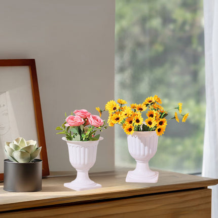 Darzheoy White Urn Planter Flower Pots, Classic Plastic Tall Planter, Wedding Party Porch Front Door Decorative 2 Pack A.