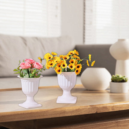 Darzheoy White Urn Planter Flower Pots, Classic Plastic Tall Planter, Wedding Party Porch Front Door Decorative 2 Pack A.